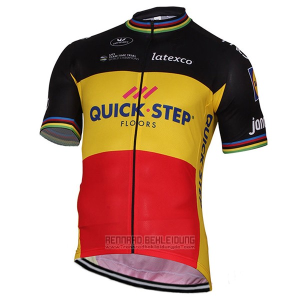 2017 Fahrradbekleidung Quick Step Floors Champion Belgien Trikot Kurzarm und Tragerhose - zum Schließen ins Bild klicken